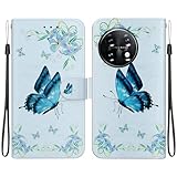 XFDSFDL® Schutzhülle für OnePlus 10 Pro (6,7 Zoll) PU Lederhülle Flip Case Schmetterlingsblüte Muster mit Ständer Magnetverschluss Taschen Kartenfächern Brieftasche Hülle, 07