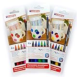 edding Porzellan-Pinselstift 4200, 3 x 6er-Set, 1-4 mm, Family-, Warm-, Cool-Colour Set