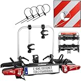 Uebler Fahrradträger F24 für 2 Fahrräder Auto Kupplungsträger faltbar E-Bike MTB inklusive reflektierende Warntafel 50x50cm + 4 Spanngummis