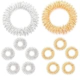 WOLMIK 12 Stück Finger Massageringe und Massage Armbänder (10 Ringe, 2 Armbänder), Akupressur Ringset für Jugendliche, Erwachsene, Stressreduzierer und Finger Handgelenk Massagegerät - Gold, Silber