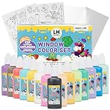 LM-Kreativ Window Color Set – Kleine Entdecker, 15 Fenstermalfarben á 60 ml, inklusive Konturenfarbe Schwarz, 14 fantasievolle Vorlagen, für kreative Fensterbilder und Bastelspaß