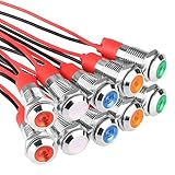 Vegena 6 mm LED Kontrollleuchte, 12V Signallampe Metall mit Draht, Wasserdichte Auto Signallampe Panel Installation Kontrollleuchte Plattenmontage Metalltafelleuchten(Rot×2grün×2blau×2gelb×2weiß×2)