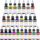 DLD 25 Flasche Körper Universal Tattoo Tinte Set Professionelle Edition Tattoo Werkzeug Vollfarbpigmente für Vegetarier Sicher, Nicht Giftig, Permanent Menschliche Haut Tattoo Art 0.5 oz (15 ml)