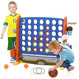 4 in1Vier Gewinnt Höhenverstellbar mit 42Jumbo Ringen,3 Ringe,1 Basketball,2 Golfbälle,1Golfschläger und Schieberegler zum schnellen Neustart,4 Gewinnt,Vier in Einer Reihe Spiel für Kinder Erwachsene
