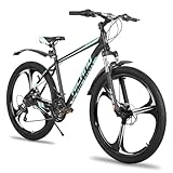 Hiland 26 Zoll Mountainbike für Erwachsene, Aluminiumrahmen, 21-Gang, Doppelscheibenbremse, 6 Speichenrad, Herren Damen MTB Fahrrad, Blau