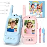 Video Walkie Talkie Kinder,2er Set Walky Talky Kinder Aufladbar Weihnachten Geschenk Spielzeug 3-12 Jahren Junge und Mädchen,5km Walki Talki für Abenteuer im Freien (Blau+Rosa, Einheitsgröße)