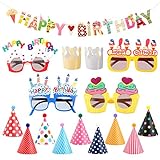 Firtink 16 Stück Geburtstagsfeier Hüte Neuheit Brillen und Banner Dekorationen, Geburtstagsfeier Hüte Schöne Party Kegel Hüte für Kinder und Erwachsene