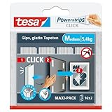 tesa Powerstrips CLICK - Klett-Klebepads zum An- und Abklicken von Bilderrahmen und Wanddekorationen ohne Bohren - selbstklebende Klettband-Strips mit ON und OFF Click-System - Medium - 16 x 2 Stück
