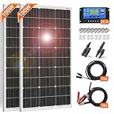 DOKIO Solarpanel 100W 2PC (200W) 18V Monokristallin(Hohe Leistung) Für 12V Kfz Batterie, AGM, Gelbatterie ideal für Wohnmobil, Camping, Gartenhaus