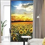 Lumanduo Dekorative Fensterfolie, Sonnenblume unter Sonnenuntergang, UV-blockiert, statisch, mattiert, Fensteraufkleber, Fensterabdeckungen, 88 x 200 cm