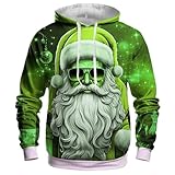 Generisch Weihnachtspullover Herren Pullover Herren Langarm Sweatjacke Freizeit Kordelzug Weihnachtspulli 3D Druck Funky Kapuzenpullover Herren Sweatshirt mit Kapuze Weihnachtshoody