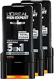 L'Oréal Men Expert Total Clean 5-in-1 Duschgel für Herren, 300 ml, 3 Stück