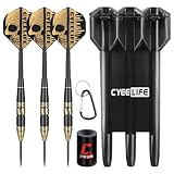 CyeeLife Dartpfeile mit Metallspitze,24g Professionelle Darts Messing Barrels Stahlspitze,Steel Darts Set mit 2 in 1 Dart Flights,Dart Sharpener und Dart Case für Klassische Dartboards
