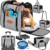 LOVPET® Hundebox Hundetasche Transportbox 2in1 Hunde & Katzentasche Hundetransportbox inkl. Pet-Kissen + 3x Beutelrollen + Napf 44x31x36xm Transporttasche für Haustiere, Haustiertransportbox Hellgrau