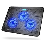 TECKNET Laptop Kühlpads, Laptop Kühler für 12-17 Zoll, Cooling Pad Notebook Cooler Ständer Kühlpad Kühlmatte, 2 USB-Ports, 3 Lüfter mit LEDs(Blau+Schwarz)