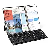 Doohoeek Tragbare Mini Tastatur für iPhone, iPad, Android Tablet, Dual-Bluetooth-Universelle Tastatur mit frei schwenkbarem Ständer für Android, Windows und iOS