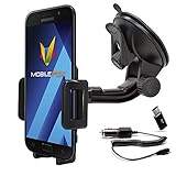Mobilefox 360° KFZ Handy Saugnapf Halterung + Micro-USB Ladekabel + C Adapter Auto Windschutzscheiben Halter Set passend für Samsung Galaxy S23 S23+ Ultra S22 S21 S20 A3 A5 (2017) A6 A8 J6 Note 8 9