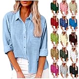 Discounter Leinenbluse Damen Musselin Bluse Shirt Lange Ärmel Damen Blusehemd Oberteile T-Shirt Top Sommerblusen Damen Leicht Und Luftig Blusenshirt Damen Kurzarm Leinenbluse Damen(#A Sky Blue,L)