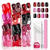 Falsche Nägel Tips Set - 288 Stück Bunte Fake Nails in Squoval, Glänzende & Cat Eye Effekt Falsche Nägel zum Aufkleben Kurz - Press On Nails mit Nagelkleber für DIY Nageldesign Nail Art (Bunt Square)