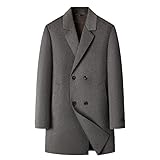 Herren Wollmantel, Dicker Trenchcoat, Wintermantel, Dick Wattiert, Mit Herausnehmbarer Daunenweste, Normale Passform, Mittellanger, Lässiger, Dicker Übermantel, Grau/Kamel, Xxl