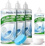 YogaMedic Kontaktlinsen Fluessigkeit Multipack - Linsenflüssigkeit Weiche Linsen - 3 x 360 ml, 1 x 100ml - 3 Kontaktlinsenbehälter - Kontaktlinsenflüssigkeit mit Panthenol für Angenehmes Tragegefühl