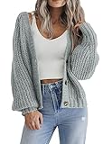 Hotouch Strickjacke Damen Solid Langarm Gestrickte Jacke V-Ausschnitt Cardigan Lässig Open Front Sweater mit Knopf Hellgrün HerbstS
