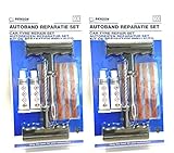 BENSON 2 x Notfall Autoreifen Reparaturset 9-teiliges Flickzeug als Pannenhilfe für Reifenreparatur - 2er Pack