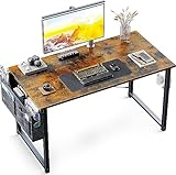 ODK Klein Schreibtisch,100×48×74cm Computertisch Bürotisch mit Kopfhörer Halter und Aufbewahrungstasche, Kleiner Schreibtisch Arbeitszimmer Holz PC Tisch Officetisch für Home, Office, Braun