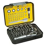 Stanley 1/4' Bit-Satz (25mm, 39-teilig Set mit Mini-Umschaltknarre und Steckschlüsseln) 1-13-906