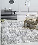 the carpet Zen Klassicher Vintage Wohnzimmer Teppich im Modernen Used Look, Superflach, Waschbar bis 30 Grad, Baumwollrücken, Orient Muster, Grau Braun, 200 x 290 cm