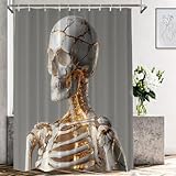 Shrahala Dekorativer Duschvorhang aus Porzellan, Skelett, goldfarben, rissiges weißes Skelett, Badezimmerdekoration, Polyesterfaser, wasserdicht, mit Kunststoffringen, für Duschkabine, Badewannen, 183
