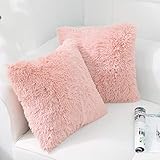 NordECO HOME 2er Set kissenbezüge Kissen Künstlich Pelz Fellkissen Dekorative Deko Kissen Kuschelkissen Flauschig Sofakissen Weich Plüschkissen für Sofa 40x40 cm Rosa Einfarbig