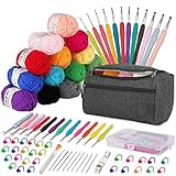 Häkelset für Anfänger Häkelnadel Set 15Pcsx25g Häkelgarn 2mm-8mm Ergonomische Häkelnadeln Crochet Set Stricken für Anfänger Set Tragbaren Tasche Strickzubehör(Grau)