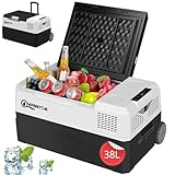 WANNYTON elektrische Kompressor Kühlbox, Auto Kühlschrank 38 Liter, 12/24/100-240 V, Mini-Kühlschränke für Auto LKW Boot Wohnmobil, tragbar, mit Rädern und Griffen, mit AC/DC-Kabel