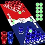 meishuneu 71 * 23 Zoll Glow Beer Pong Tischmatten-Set, leuchtendes tragbares Pong-Set für Partyspiele, 32 glühende Partytassen (rot und blau), 12 leuchtende Pongs leuchten im Dunkeln Party