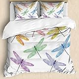 MDKLXIDF Bettwäsche 200x200 Libelle Atmungsaktive Mikrofaser Bettbezug mit Reißverschluss Für Einzelbett, Weiche Bettwäsche-Sets - 1 Bettbezüge mit 1 Kissenbezug 80x80 cm