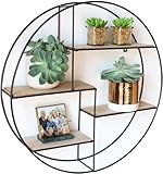 Intimo Living Schwarzes Industrial Wandregal aus Holz und Metall - Edles, rundes Regal für die Wand für Bücher, Deko, Küche und Badezimmer - 55 x 11 cm Hängeregal - Schweberegal