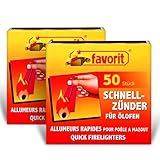 Favorit Ölofenschnellanzünder mit integriertem Streichholz 50er Pack im 2er Set, Effiziente Feuerstarter für Grill und Kamin, Made in Germany