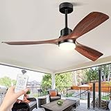 Forrovenco Deckenventilator mit Beleuchtung und Fernbedienung, Leise DC Motor, 132 cm/52 Zoll, 3 Holz Flügeln, Timer, 6 Geschwindigkeiten, ETL-gelistet, Sommer Winterbetrieb für Schlafzimmer