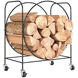 Outsunny Metall-Kaminholzregal mit Rädern, 51x30x60 cm, Kaminholzregal für innen und außen, Kaminholzhalter, Holzaufbewahrung, Schwarz