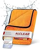 ALCLEAR Auto Trockentuch XXL - Premium Trockentuch Auto extra saugstark - 90x60cm Mikrofasertuch zum kratzfreien Trocknen vor Politur & nach Felgenbürste - Großes Mikrofaser Trockentuch – Orange