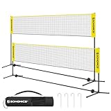 SONGMICS 5 m Badminton-Netz, Volleyballnetz, höhenverstellbare Stangen, tragbares Set für Tennis, Beach-Volleyball, für Garten, Park, Outdoor, Gelb SYQ500Y