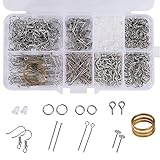 Schmuckherstellung Set, Schmuck Basteln Zubehör, Ohrring Reparatur Set mit Ohrring Haken, Endkappen, Sprungringen, Schrauben-Ösen, Kopfnadeln für Heimwerker, Anfänger und Erwachsene (650 Stück)