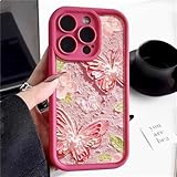 SYZLLM Stoßfeste Handyhülle mit Schmetterlingsmuster für iPhone 15 14 13 12 11 Pro Max 14 15 Plus, weiche Silikonhülle, Hot Pink, für iPhone 13 Pro