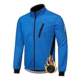 XM Herren Winter Fahrradjacke Thermo-Vlies Softshell Winterjacke Wasserdicht Atmungsaktiv Reflektierendfür Radfahren Sport Laufen Wandern(Blau, XL)