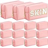 Kigeli Aesthetics Make-up-Tasche, PU-Leder, Kosmetiktasche, Make-up-Tasche, einfarbig, wasserdicht, Kulturbeutel für Reisen, Geldbörse, Kosmetik-Organizer für Damen, 15 Stück (Rosa)