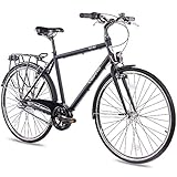 CHRISSON 28 Zoll Citybike Herren - City One schwarz 56 cm - Herrenfahrrad mit 3 Gang Shimano Nexus Nabenschaltung - praktisches Cityfahrrad für Männer