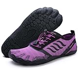 Damen Herren Barfußschuhe Wasserschuhe Aquaschuhe Badeschuhe Fitnessschuhe rutschfest Sohle Breiter Zehenbox(Tiefviolett,40EU)