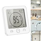 Tägliche wasserdichte Duschuhr, Badezimmer-Dusche-Timer-Wecker mit großer LCD-Anzeige Luftfeuchtigkeit Temperaturanzeige Timer-Steuerung Countdown-Timer-Uhr für Home Kitchen Badezimmer (Weiss)