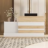 DEZAGCE Rezeptionstheke, Empfangstheke, Empfangstresen, Rezeptionstisch，Rezeptionstheke, Empfangstresen, Rezeption-Tisch, Rezeptionsmöbel, Bürotheke,222 cm x 64 cm x 120 cm,Weiß + Eichenholz